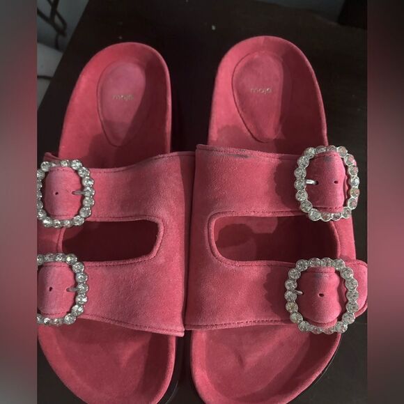 MAJE Crystal-embellished pink open-toe suede sandals NWOT - Picture 7 of 8